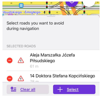 تجنب الطريق على قائمة الخريطة iOS