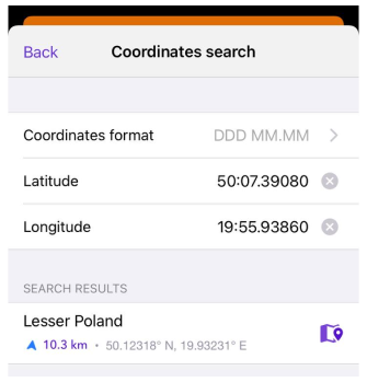 البحث عن الإحداثيات iOS