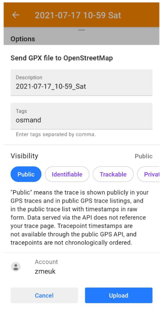 إضافة تحرير OpenStreetMap GPX إلى OSM أندرويد
