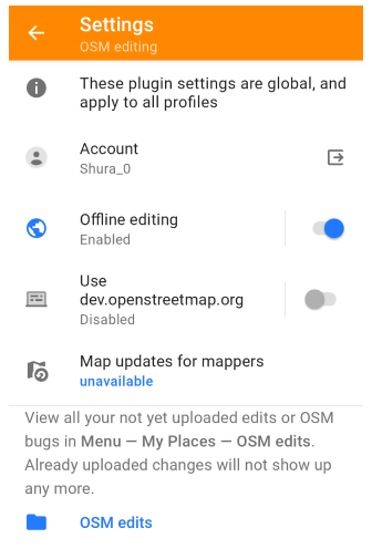 إعدادات إضافة تحرير OpenStreetMap أندرويد