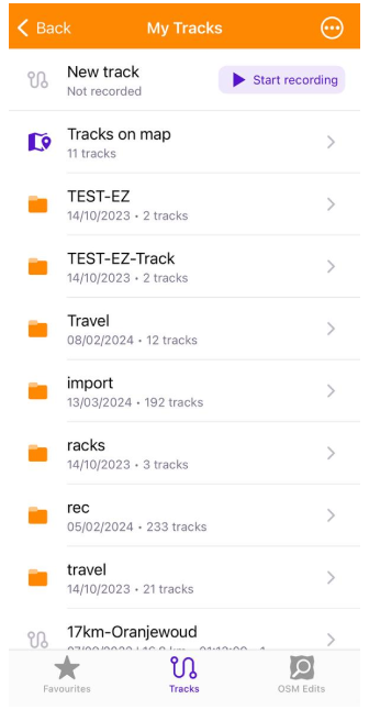 My Places &gt; Tracks menu iOS