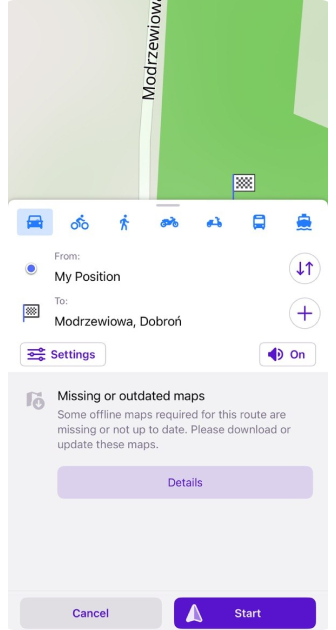 Message no maps when building navigation iOS