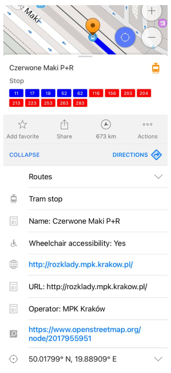 Public transport Route menu iOS