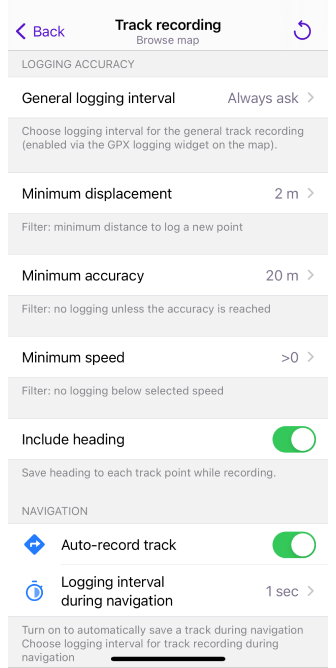 Configuring Trip recording in iOS