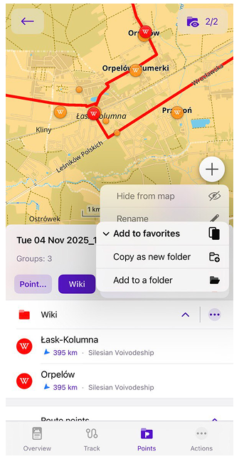 Track menu Group menu iOS