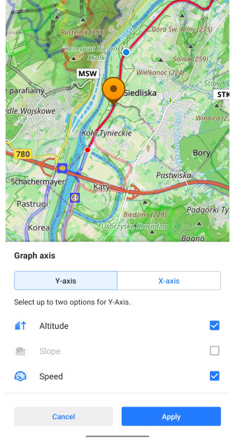 Menú de trazas analizar en el mapa Android