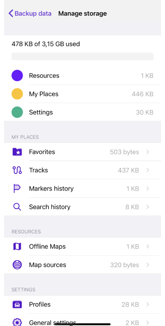 Pantalla de copia de seguridad de datos iOS