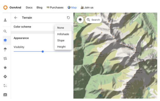 Menú Configurar mapa Terreno