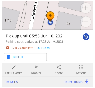 Acción Eliminar estacionamiento en Android