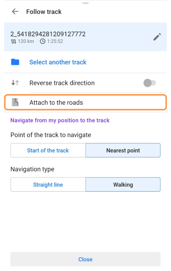 Pantalla de navegación por pista Android