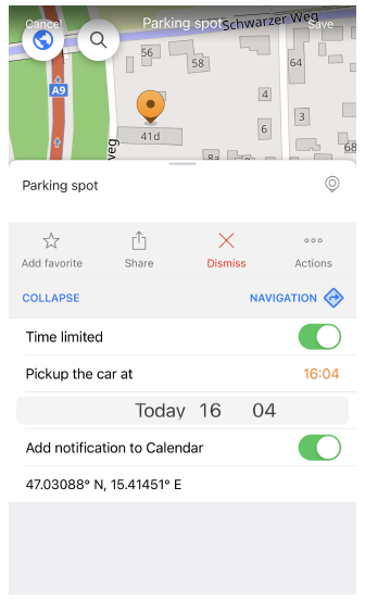 Establecer punto de estacionamiento en iOS