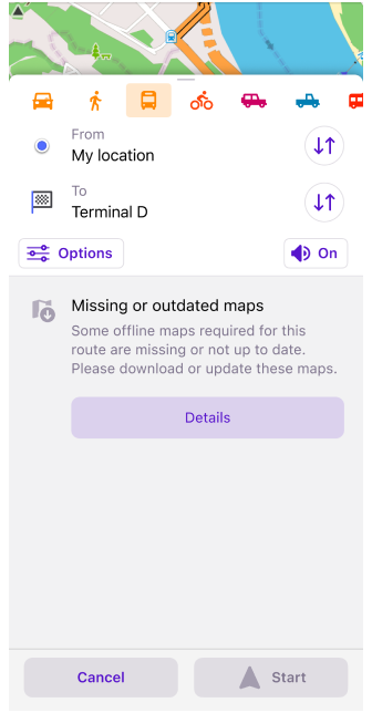 Mensaje sin mapas al construir la navegación iOS