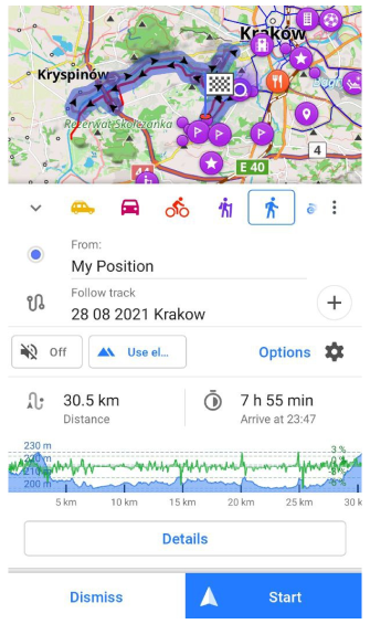 Pantalla de navegación por pista Android