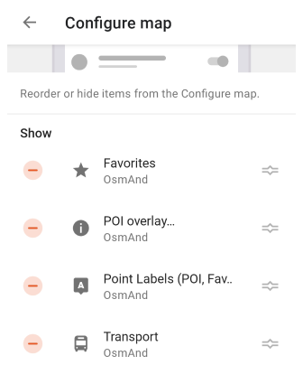 Menú Configurar mapa del perfil Android