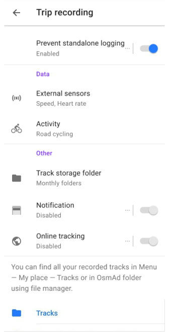Configuración de la grabación de viajes en Android