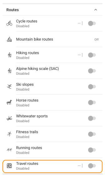 Puntos del menú de guías de viaje