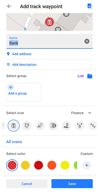 Ajouter un point de cheminement de trace Android