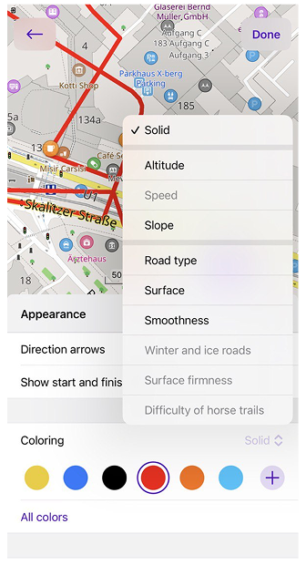 Menu contextuel Coloration iOS