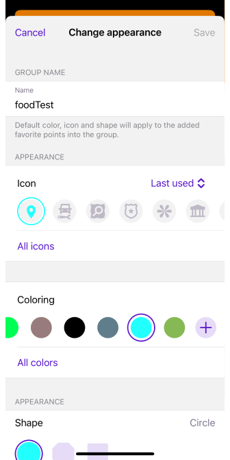 Actions sur les favoris iOS