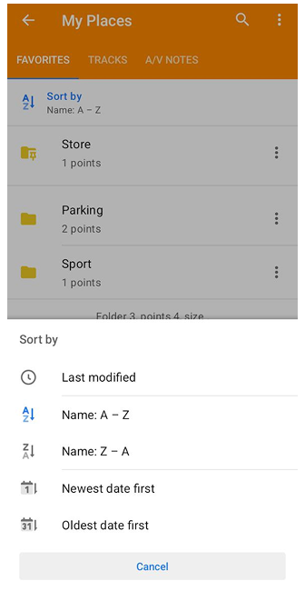 Dossiers de favoris Android