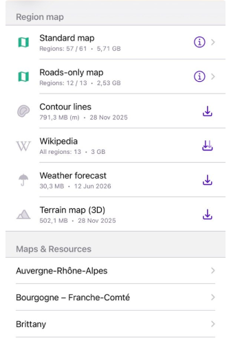 Cartes régionales iOS