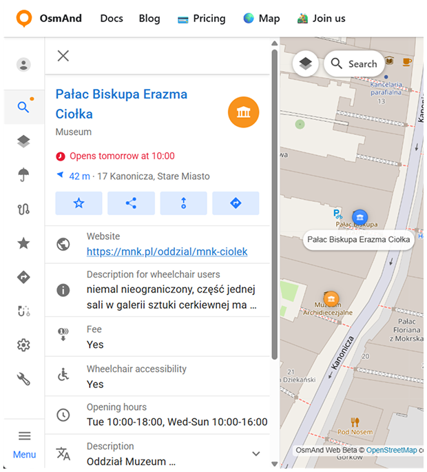 Menu contextuel du POI