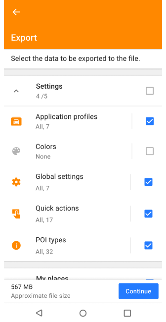 Exportation des actions de profil Android
