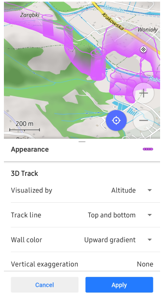 Menu Aspetto della traccia Visualizzazione 3D