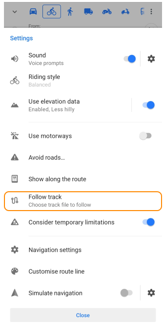 Selezionare la traccia per navigare Android 1