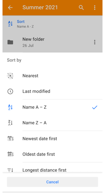 Funzione di ordinamento delle tracce dei miei luoghi Android