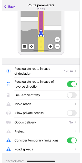 Impostazioni di navigazione iOS