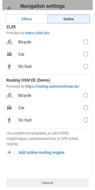 Impostazioni di navigazione Android