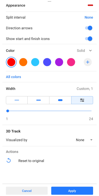 Menu Aspetto della traccia Android