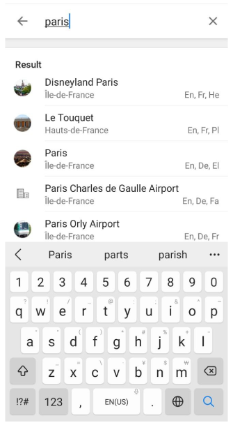 Menu di ricerca delle guide di viaggio