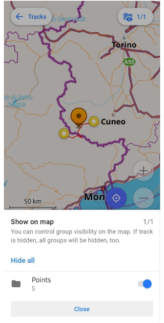 Mappa gruppo menu traccia Android