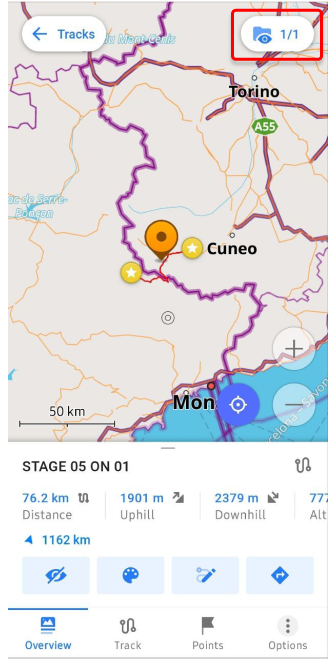 Mappa gruppo menu traccia Android
