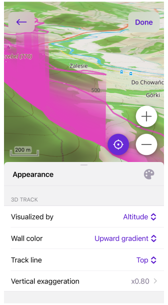 Menu śladu Wygląd wizualizacja 3D