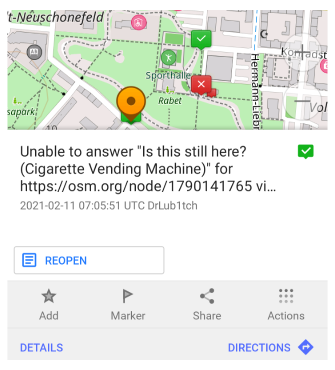 Ponowne otwarcie notatki OSM Android
