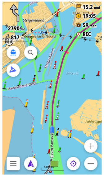 Ekran nawigacji dla łodzi iOS