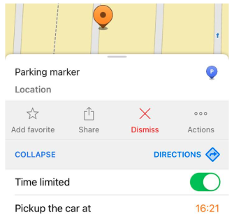 Akcja Usuń parkowanie iOS
