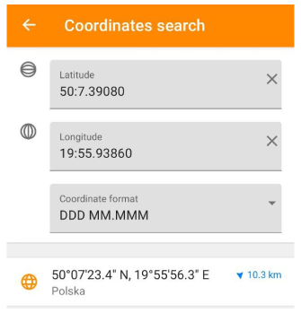 Wyszukiwanie współrzędnych Android
