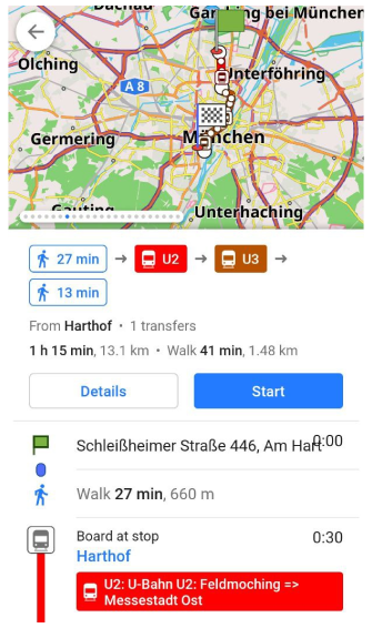Nawigacja transportem publicznym Android