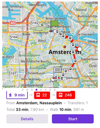 Szczegóły nawigacji transportem publicznym iOS
