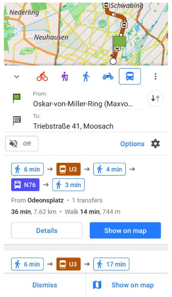 Nawigacja trasami transportu publicznego Android