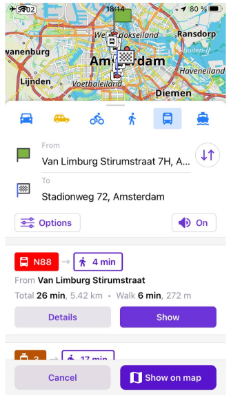 Nawigacja trasami transportu publicznego iOS