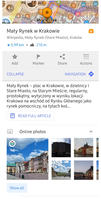 Menu kontekstowe zdjęć online Android