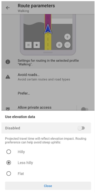 Użyj danych o wysokościach Android
