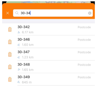 Szukaj Kod pocztowy iOS