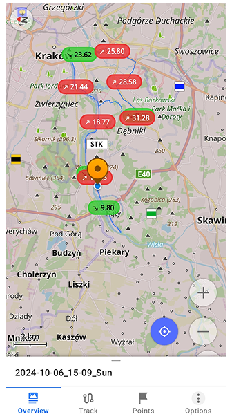 Mapa podziału śladu według wzniesień/spadków