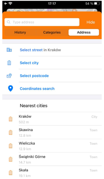 Wyszukiwanie adresu iOS